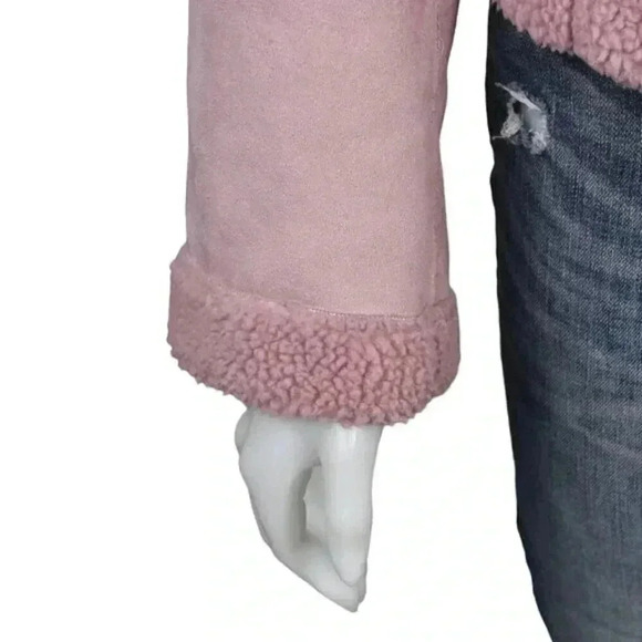 Smart Set Faux Shearling Suede Jacket Coat Sherpa Lined Hood Size Large - Picture 3 of 13